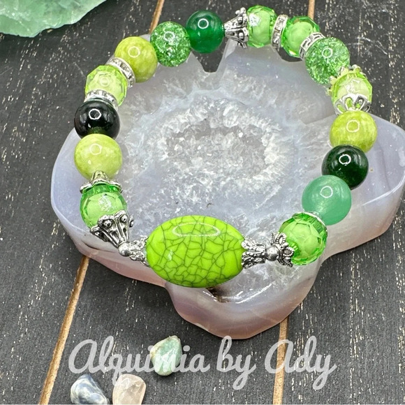 Crystal and peach moonstone beaded  bracelet - Picture 1 of 1